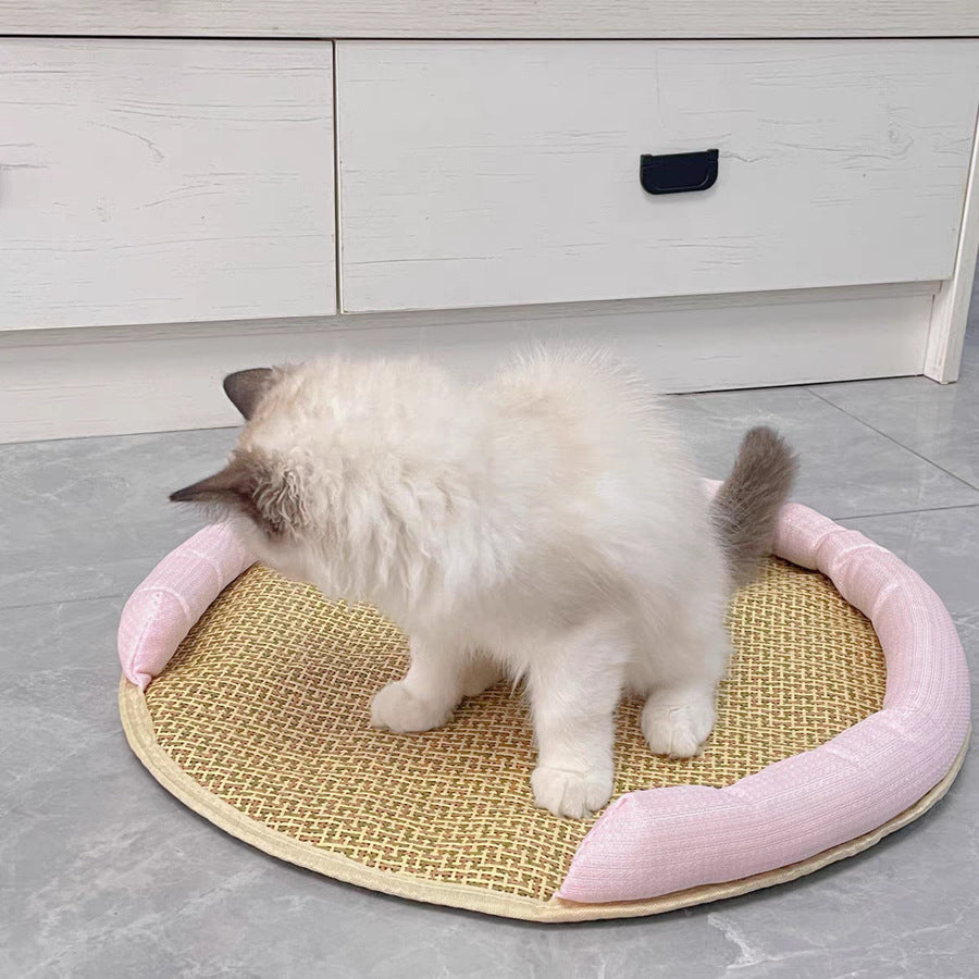 HKM-7244221 Cooling Cat Rattan Bed with Breathable Cushion and Lightweight Summer Mattress