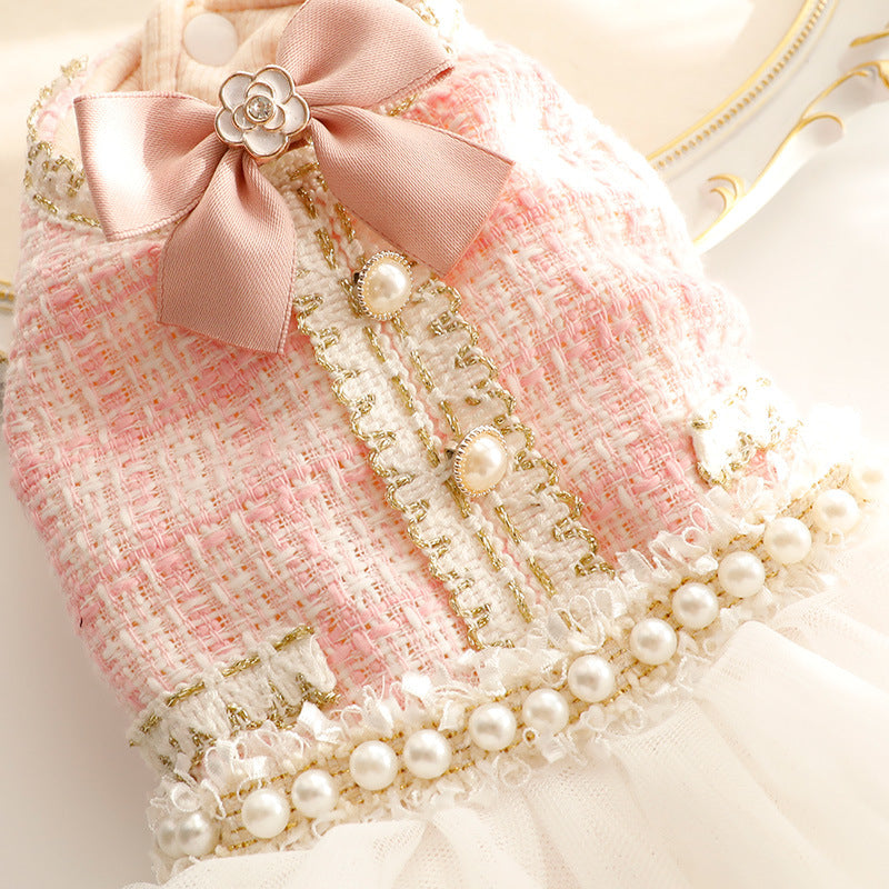 HKM-7244349 Lace Skirt Dress for Small Dogs - Soft Woolen Fabric in Multiple Colors
