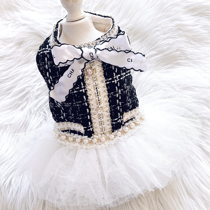 HKM-7244349 Lace Skirt Dress for Small Dogs - Soft Woolen Fabric in Multiple Colors
