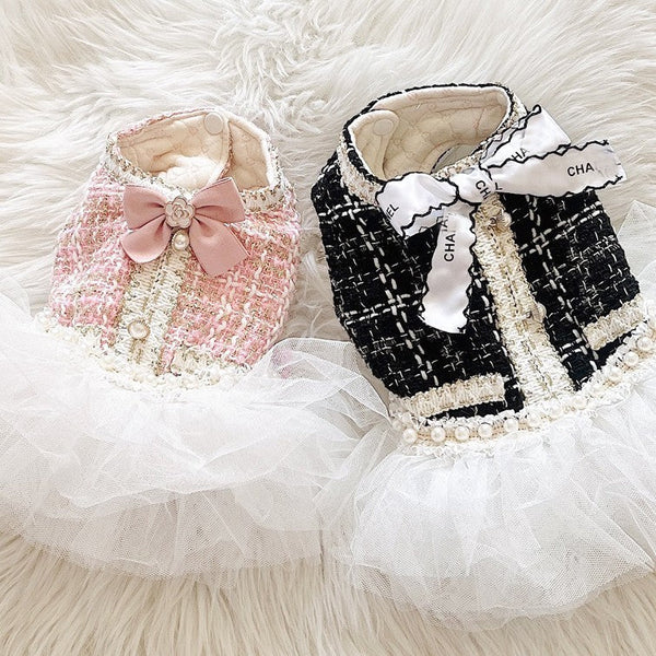 HKM-7244349 Lace Skirt Dress for Small Dogs - Soft Woolen Fabric in Multiple Colors