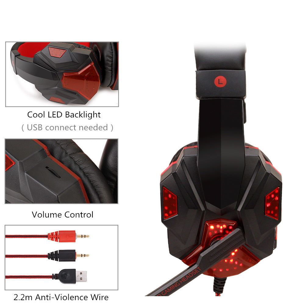 HKM-724499 Illuminated Wired Gaming Headset with Adjustable Microphone and Volume Control for PC, PS4, Switch, and Laptop