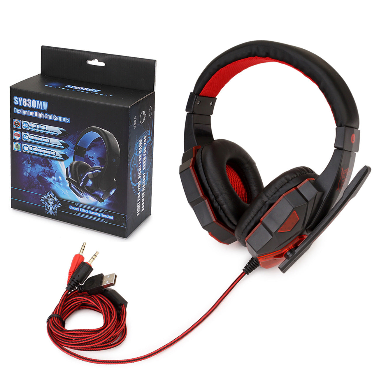 HKM-724499 Illuminated Wired Gaming Headset with Adjustable Microphone and Volume Control for PC, PS4, Switch, and Laptop