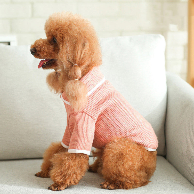 HKM-7245117 Japanese and Korean Cotton Dog Lapel Knit Sweater in Jade Powder, Khaki, and Golden