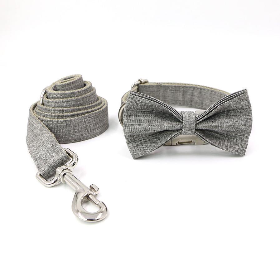 HKM-724691 Gentleman Gray Polyester Dog Collar with Leash for Outdoor Walking