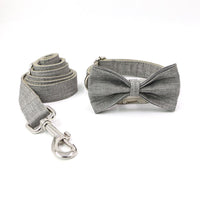 HKM-724691 Gentleman Gray Polyester Dog Collar with Leash for Outdoor Walking