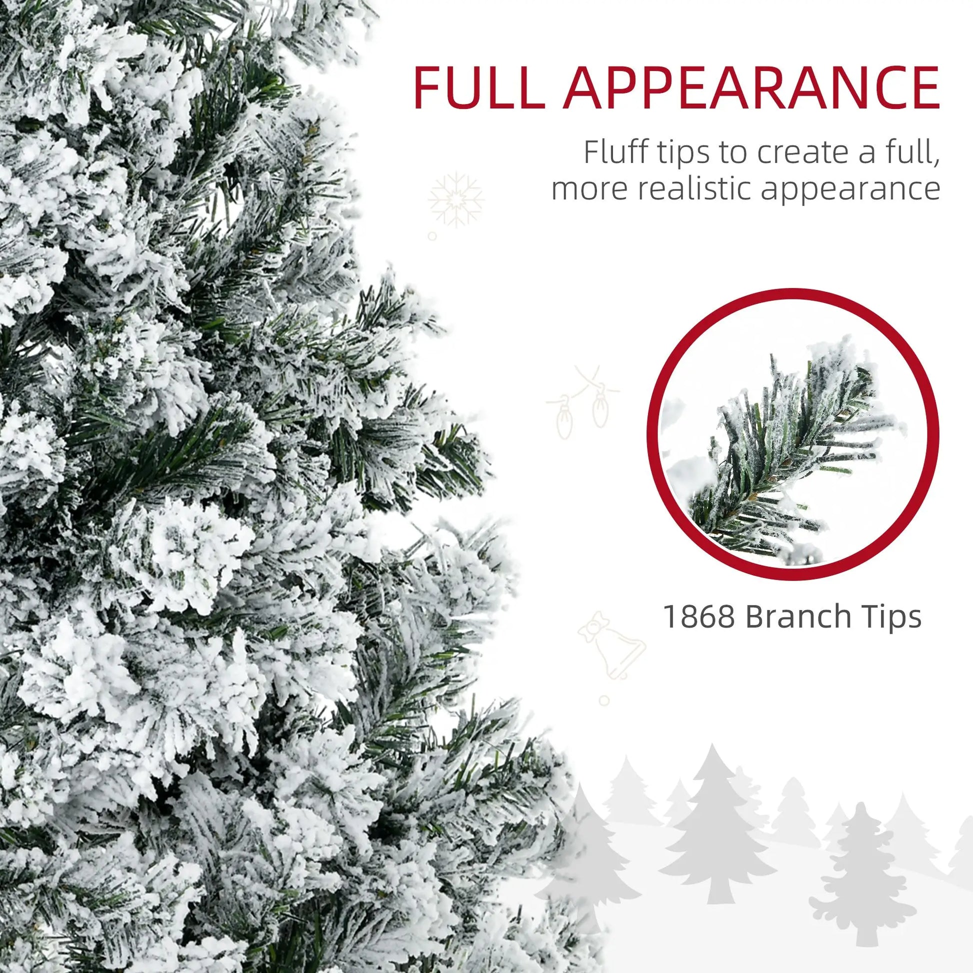 HKM-724755 9' Flocked Artificial Christmas Tree with Snowy Branches and Warm White LED Lights, Auto Open Feature