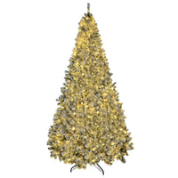 HKM-724755 9' Flocked Artificial Christmas Tree with Snowy Branches and Warm White LED Lights, Auto Open Feature