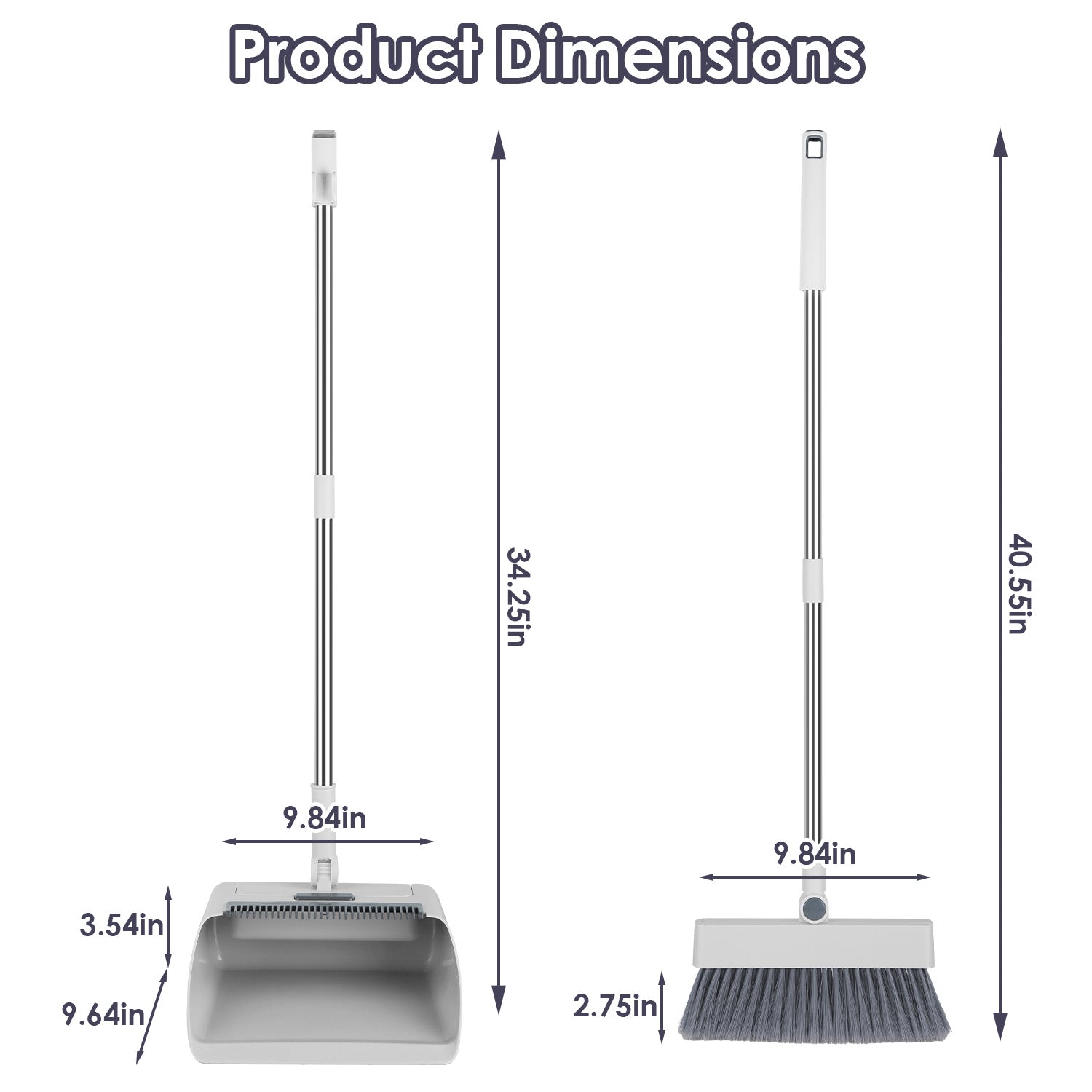 HKM-7248189 4-in-1 Broom and Dustpan Set with Adjustable Stainless Steel Handle for Indoor and Outdoor Cleaning