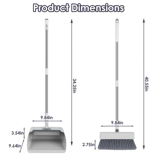 HKM-7248189 4-in-1 Broom and Dustpan Set with Adjustable Stainless Steel Handle for Indoor and Outdoor Cleaning