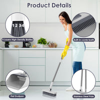 HKM-7248189 4-in-1 Broom and Dustpan Set with Adjustable Stainless Steel Handle for Indoor and Outdoor Cleaning