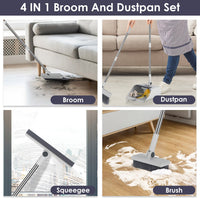 HKM-7248189 4-in-1 Broom and Dustpan Set with Adjustable Stainless Steel Handle for Indoor and Outdoor Cleaning