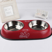 HKM-7248701 Stainless Steel Non-Slip Double Bowl for Dog Food and Water, 10-10.9cm Diameter