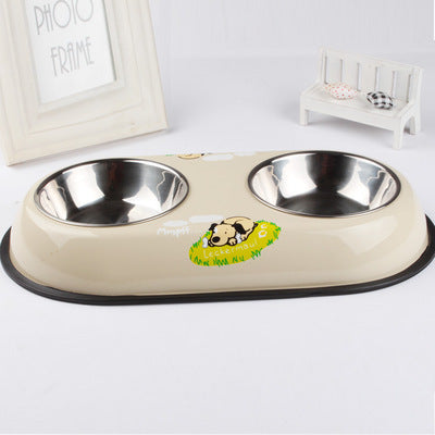 HKM-7248701 Stainless Steel Non-Slip Double Bowl for Dog Food and Water, 10-10.9cm Diameter