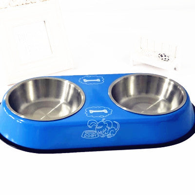 HKM-7248701 Stainless Steel Non-Slip Double Bowl for Dog Food and Water, 10-10.9cm Diameter