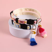 HKM-7250493 Adjustable Double Layer Nylon Necklace with Tassels and Safety Buckle - Pink and Blue Options