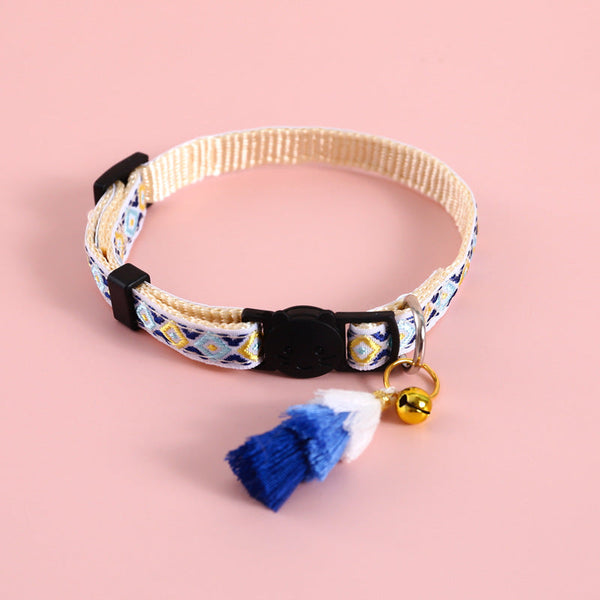 HKM-7250493 Adjustable Double Layer Nylon Necklace with Tassels and Safety Buckle - Pink and Blue Options