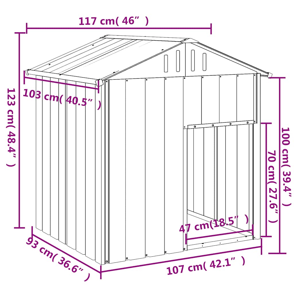 HKM-7252541 Light Gray Galvanized Steel Doghouse with Roof, 117x103x123 cm, Safe and Comfortable Shelter for Pets