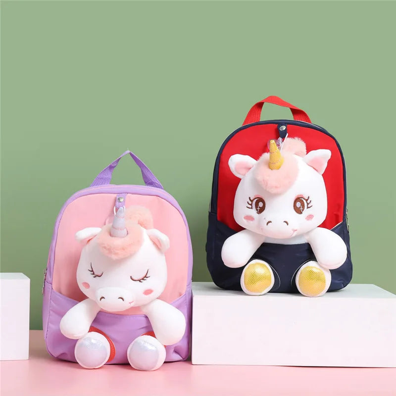 HKM-725395 Rainbow Horse Plush Backpack for Kids - 22x10x26CM, Animal Design, Perfect for School and Home Decoration
