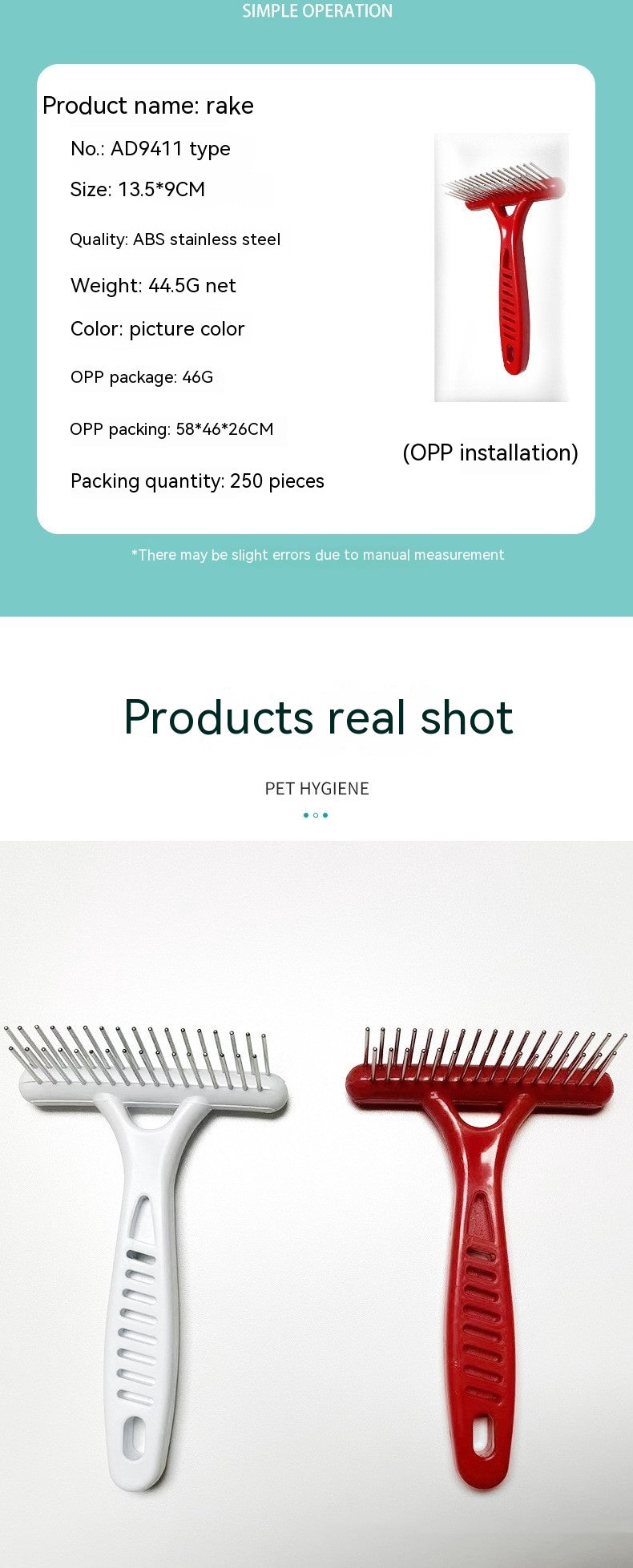 HKM-7254077 Knot Untying Comb for Dogs and Cats - ABS and Stainless Steel, White and Red Options