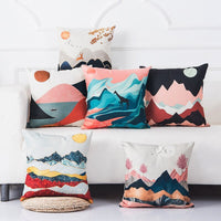 HKM-725523 Mountain Tree Sunrise Scenery Cushion Cover - 45x45cm Linen Pillowcase for Living Room and Bedroom