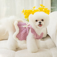 HKM-725715 Princess Bow Sweater Skirt for Pets - Core-Spun Yarn in Purple and White, Multiple Sizes Available
