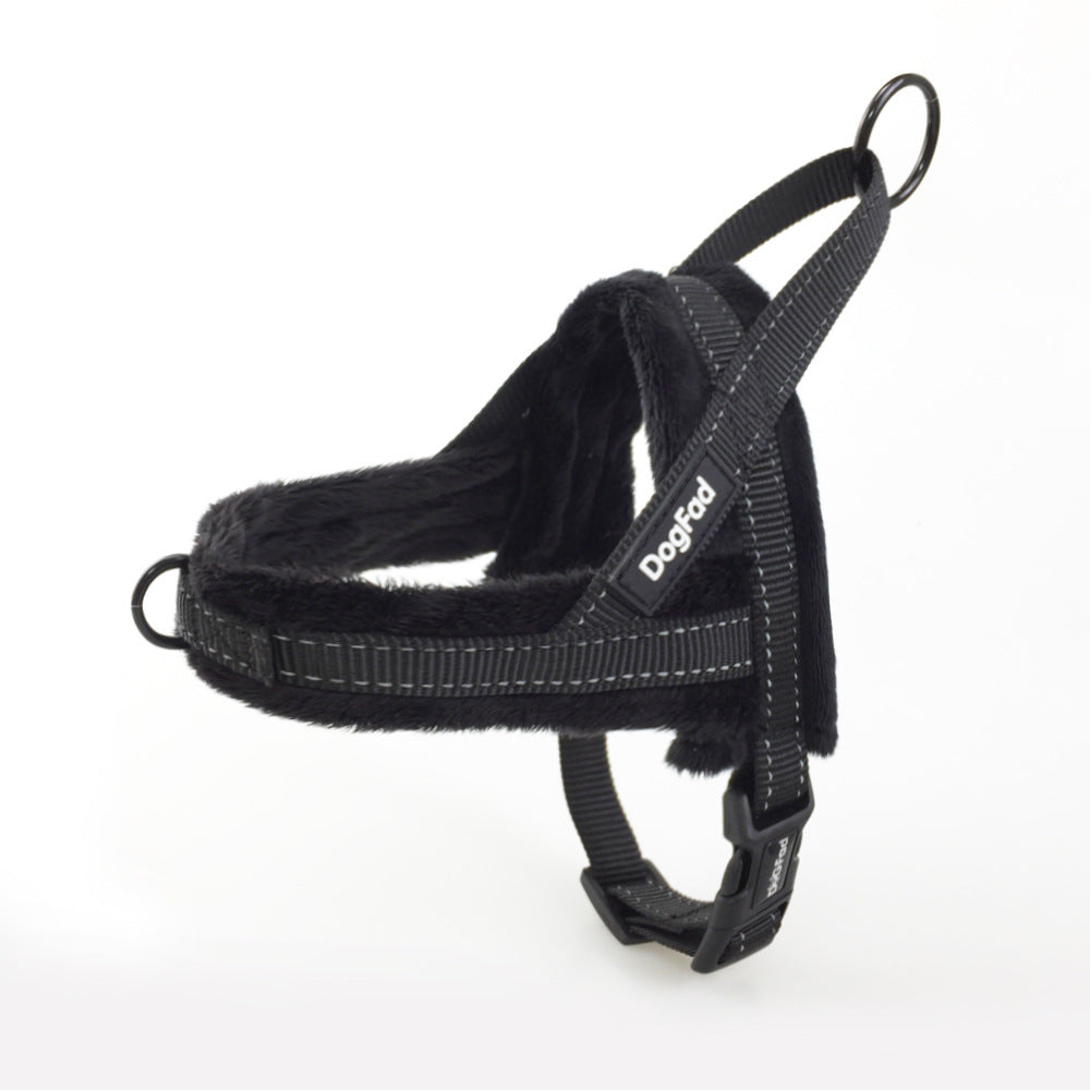HKM-7257533 Adjustable Fleece Pet Vest with Reflective Chest Harness and Durable Leash