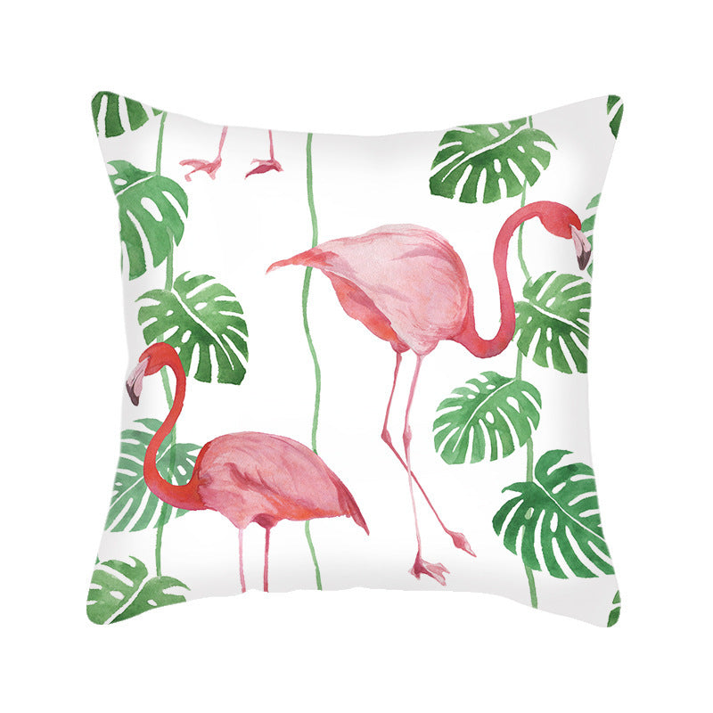 HKM-725843 Flamingo Pattern Linen Pillowcase - 45x45cm Universal Cushion Cover
