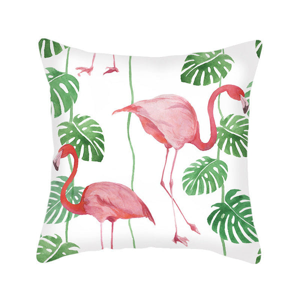 HKM-725843 Flamingo Pattern Linen Pillowcase - 45x45cm Universal Cushion Cover