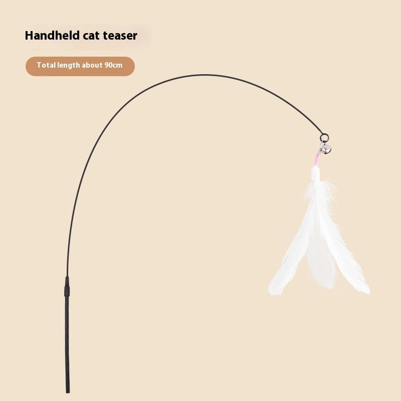 HKM-7259069 Lengthened Steel Cat Teaser with Bell Sucker and Feather Attachments