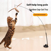 HKM-7259069 Lengthened Steel Cat Teaser with Bell Sucker and Feather Attachments
