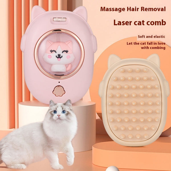 HKM-7259837 Multifunctional Cat and Dog Comb with Laser Teaser, Pink and Yellow Design