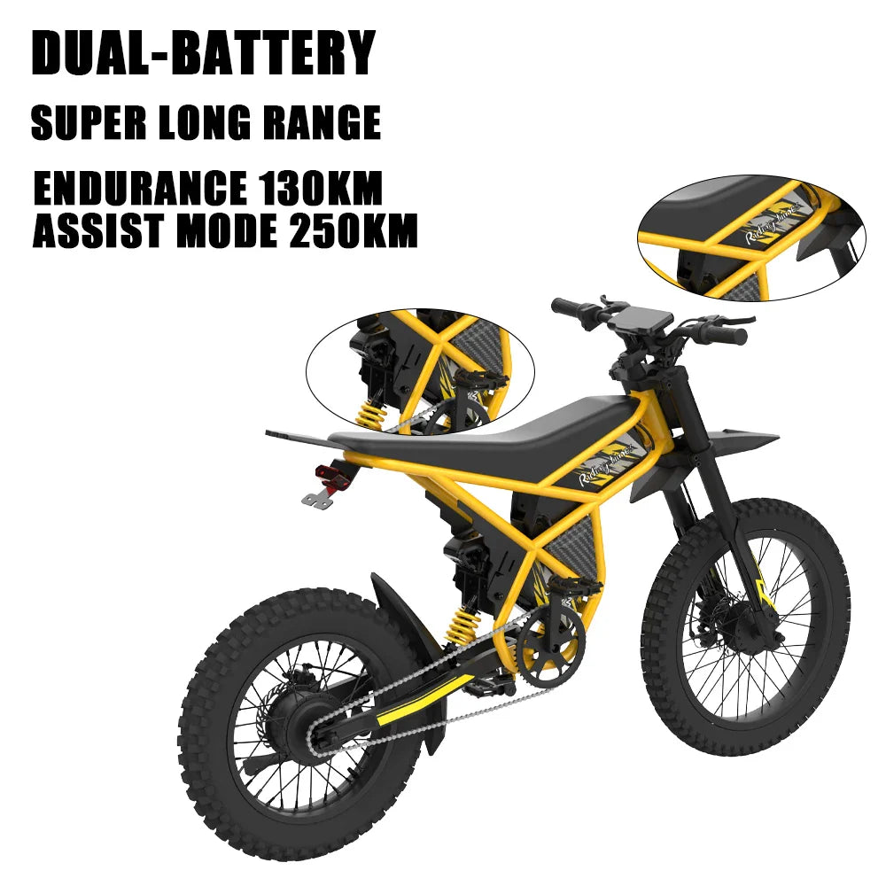 HKM-726227 2000W 48V Off-Road Electric Bike with 25-Inch Carbon Steel Frame and Dual Lithium Battery