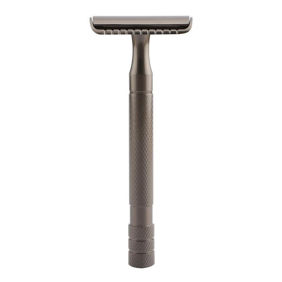 HKM-726355 Classic Metal Safety Razor with Double-Edged Stainless Steel Blade for Men - 11.6cm Length, Copper Handle