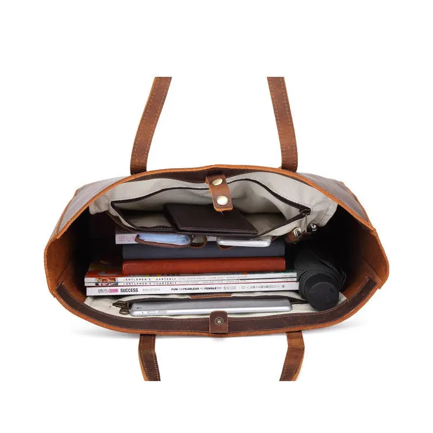 HKM-726355 Genuine Leather England Style Shoulder Bag - Large Capacity Tote