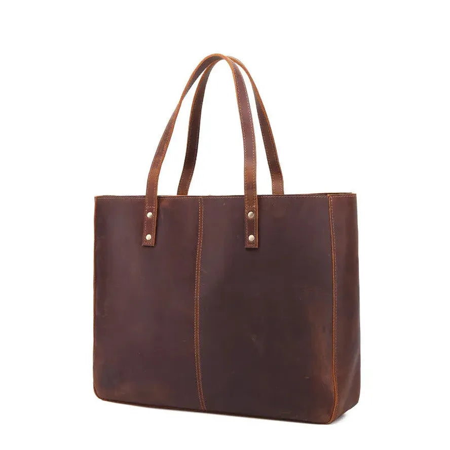 HKM-726355 Genuine Leather England Style Shoulder Bag - Large Capacity Tote
