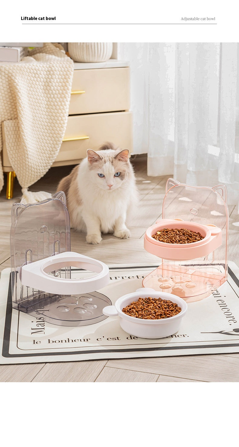 HKM-7264189 Adjustable Height Cat Ear Feeding Bowl in Gray and Pink