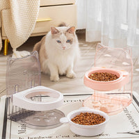 HKM-7264189 Adjustable Height Cat Ear Feeding Bowl in Gray and Pink