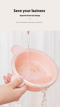 HKM-7264189 Adjustable Height Cat Ear Feeding Bowl in Gray and Pink