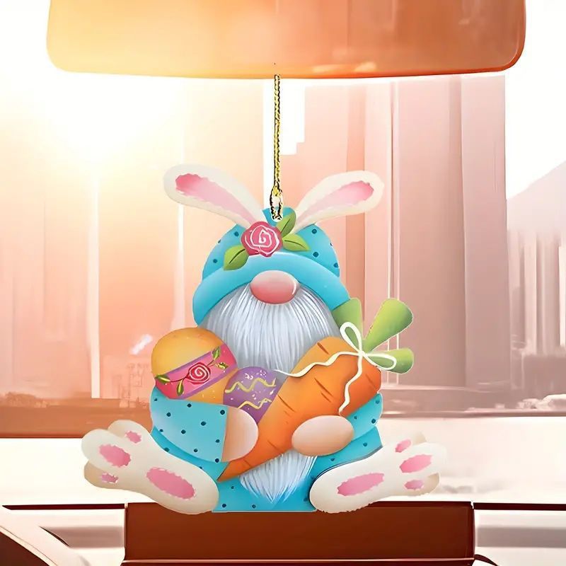 HKM-726419 Acrylic Cartoon Easter Rabbit Car Hanging Ornament for Interior Decoration