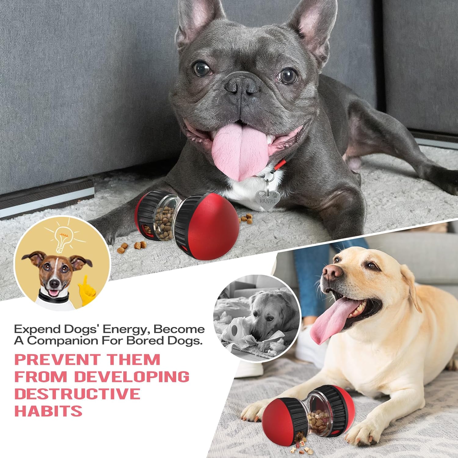 HKM-7265469 Interactive Slow Feeder Puzzle Toy for Dogs - Adjustable Treat Dispenser for Mind and Body Stimulation