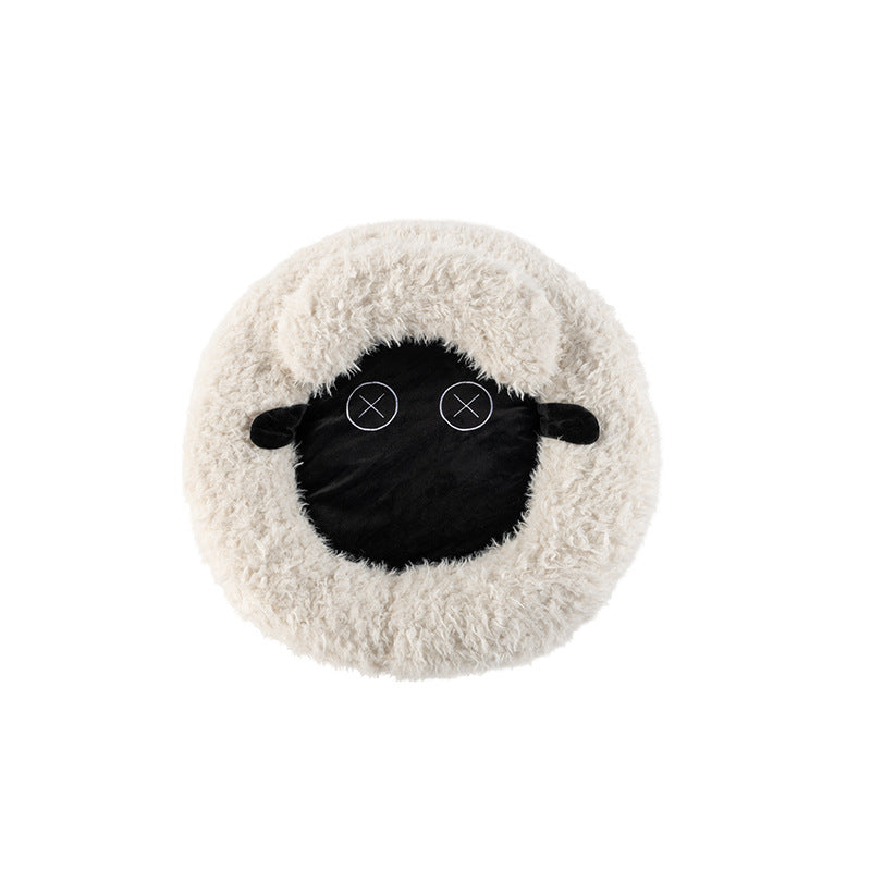HKM-7265853 Cozy Winter Round Bed for Cats - Soft and Warm Lamb Design
