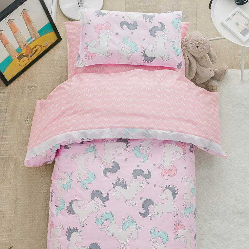 HKM-726611 Children's Cartoon Cotton Three-Piece Quilt Set for Kindergarten and Crib Use