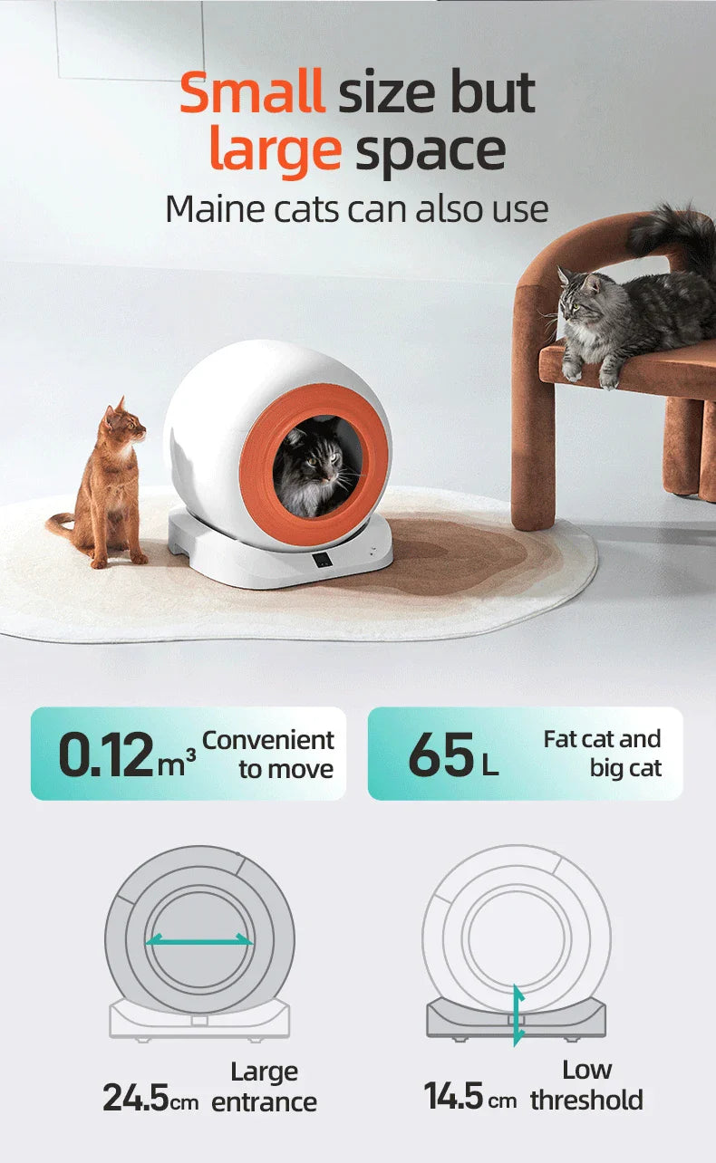 HKM-726739 Smart Automatic Cat Litter Box with App Control and Self-Cleaning Feature, 9L Capacity, Safety Design
