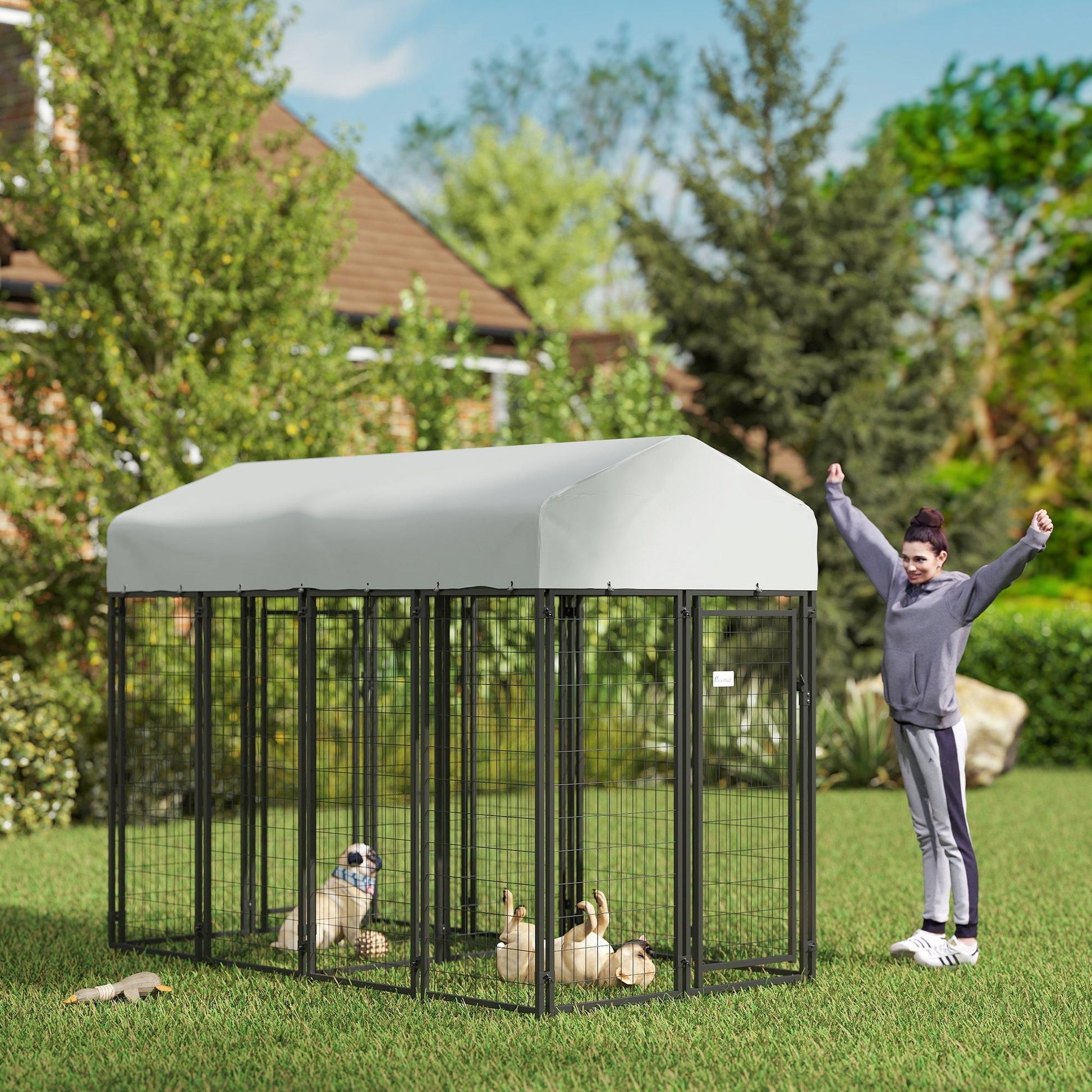 HKM-7267645 Two-Room Outdoor Dog Kennel with Waterproof Cover and Secure Design