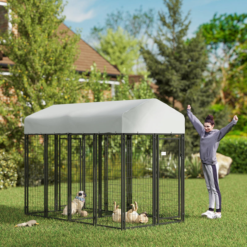 HKM-7267645 Two-Room Outdoor Dog Kennel with Waterproof Cover and Secure Design