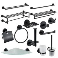 HKM-726867 Matte Black Stainless Steel 304 Bathroom Accessory Set with Towel Rack and Toilet Paper Holder
