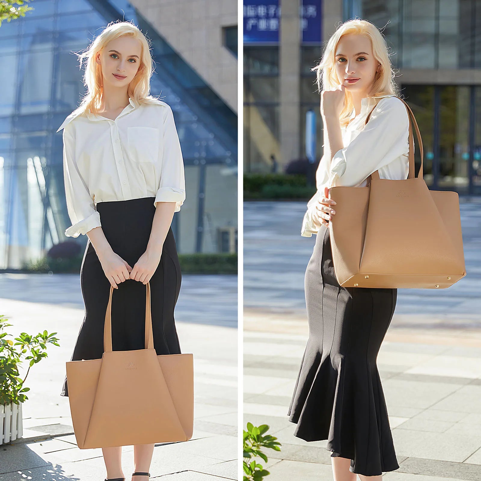 HKM-726995 Stylish 15.6-Inch Leather Laptop Tote Bag with Clutch - Versatile Work Handbag Set for Women