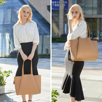 HKM-726995 Stylish 15.6-Inch Leather Laptop Tote Bag with Clutch - Versatile Work Handbag Set for Women