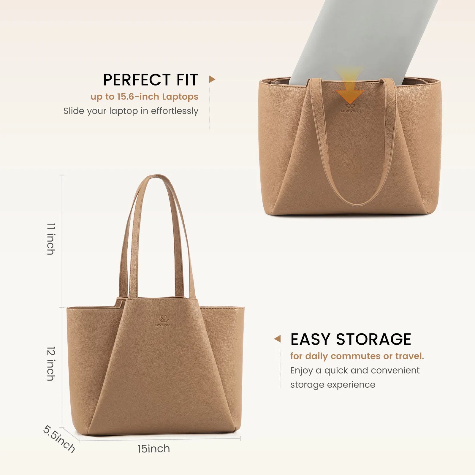 HKM-726995 Stylish 15.6-Inch Leather Laptop Tote Bag with Clutch - Versatile Work Handbag Set for Women