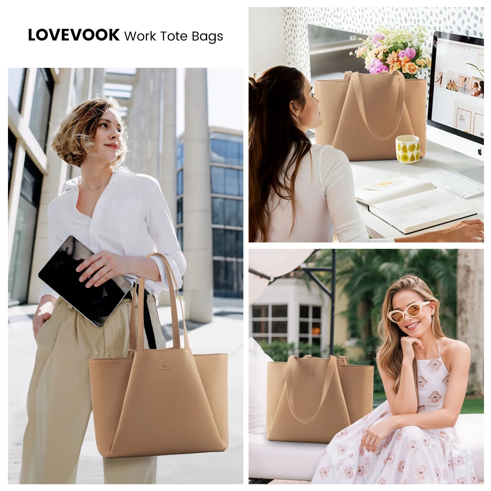 HKM-726995 Stylish 15.6-Inch Leather Laptop Tote Bag with Clutch - Versatile Work Handbag Set for Women